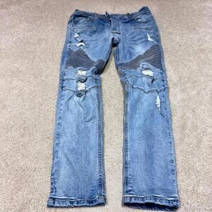 KDNK Jeans Men' Blue Skinny Pockets Size 38X32 Distressed